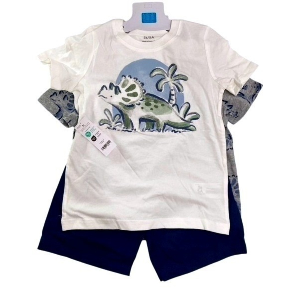 Carters Boys 3pc Dinosaur Shirt and Shorts Set 5T White Grey Navy NWT‎